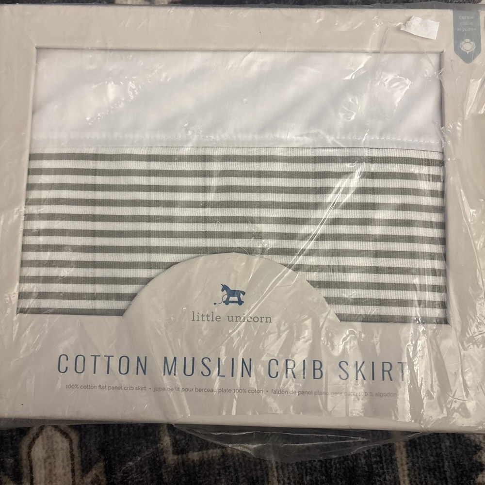Little Unicorn Cotton Muslin Crib Skirt (Grey Stripe)